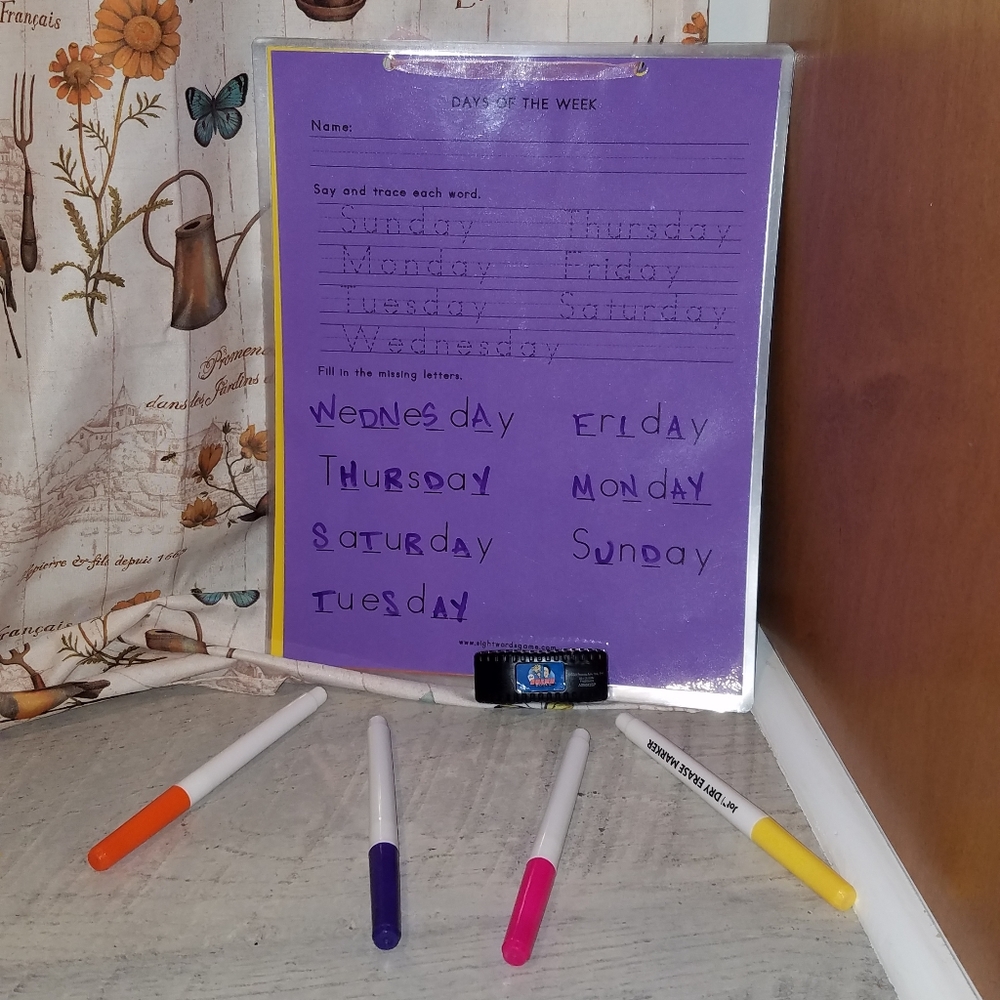 Days of the week wipe clean activities